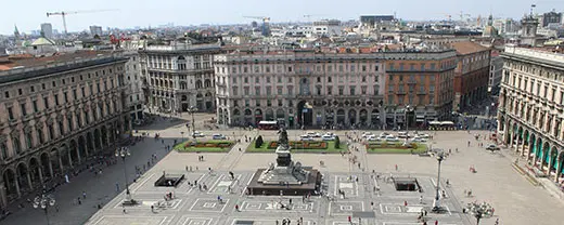 plaza surroundings by buildings in Milan.