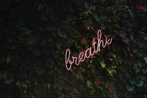 Neon sign that reads 'breathe'
