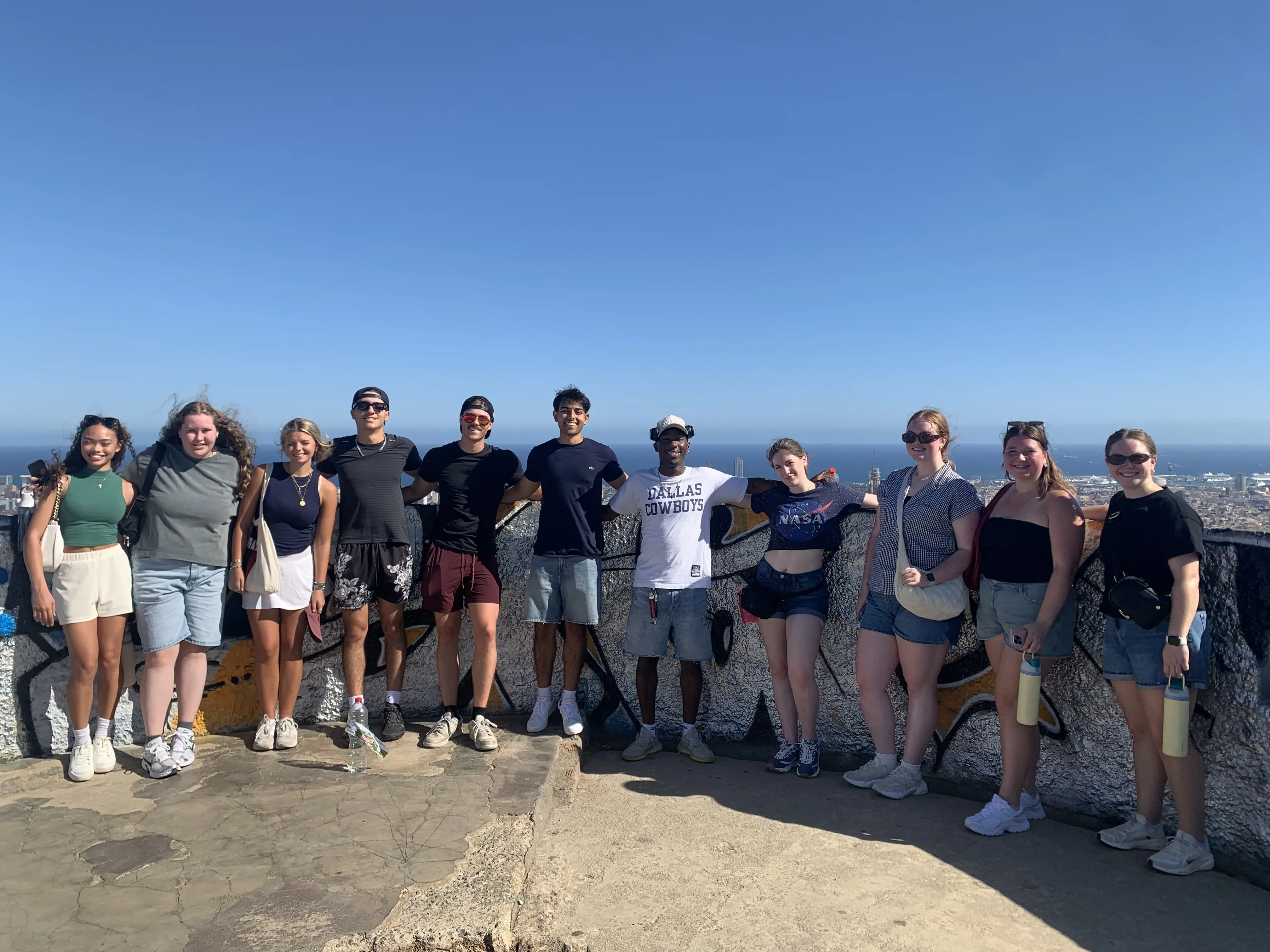students posing at the Bunkers of Carmel in Barcelona