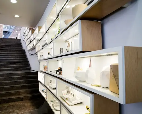 Display case at Elisava with design projects