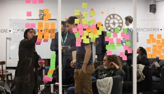 students at PSB in class brainstorming session